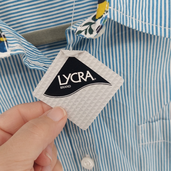 L.L. Bean Striped Button Up Blue/White Shirt Floral Neck/Cuffs Oxford Shirt - Picture 8 of 10